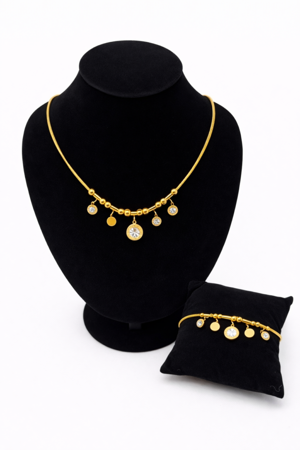 18K Gold Plated Necklace with Charm Bracelet Set