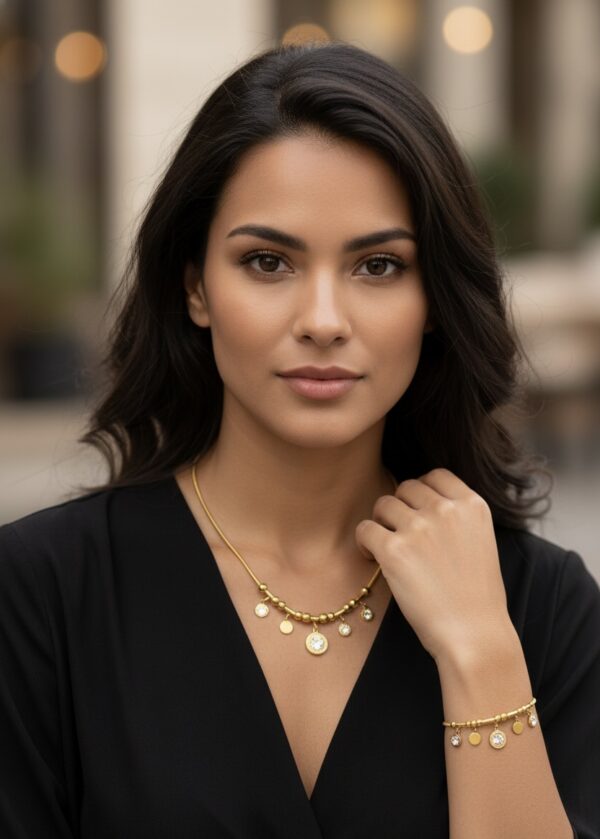 18K Gold Plated Necklace with Charm Bracelet Set